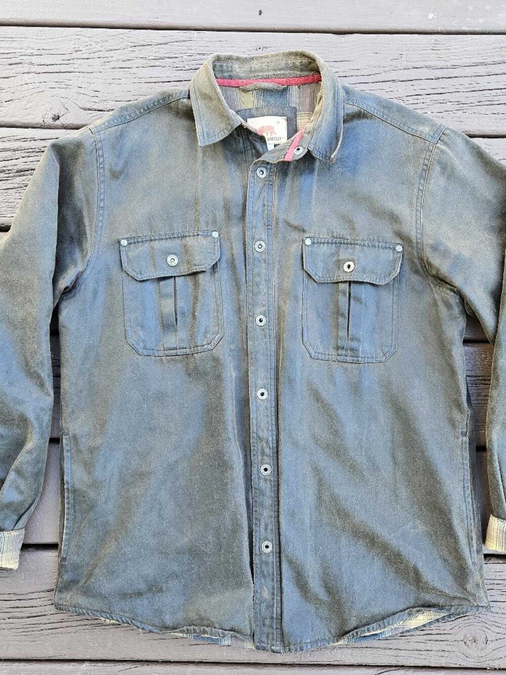 Men's Dakota Grizzly Brown Waxed Snap Shirt Jacket Flannel Lined - Size Large